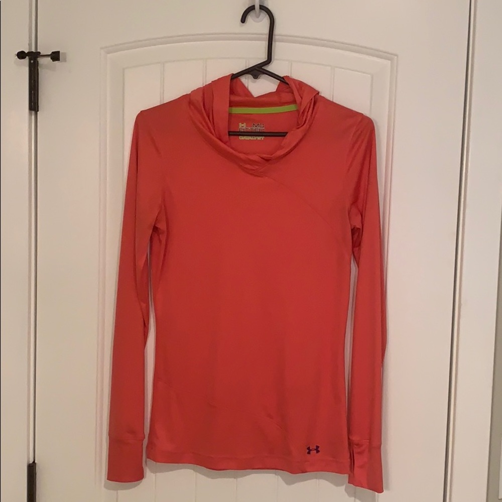 Salmon Under Armour fitted top with hoodie.